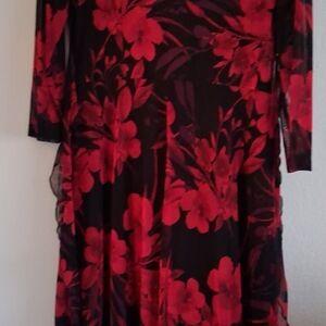 Canyon River Red Floral Long Sleeve Mesh Dress
